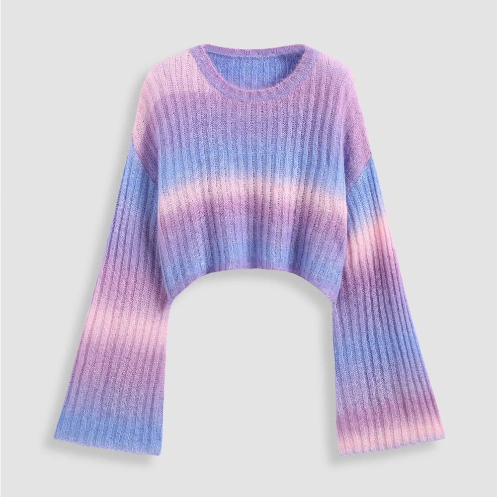 Wool-blend Gradient Striped Bell Sleeve Sweater